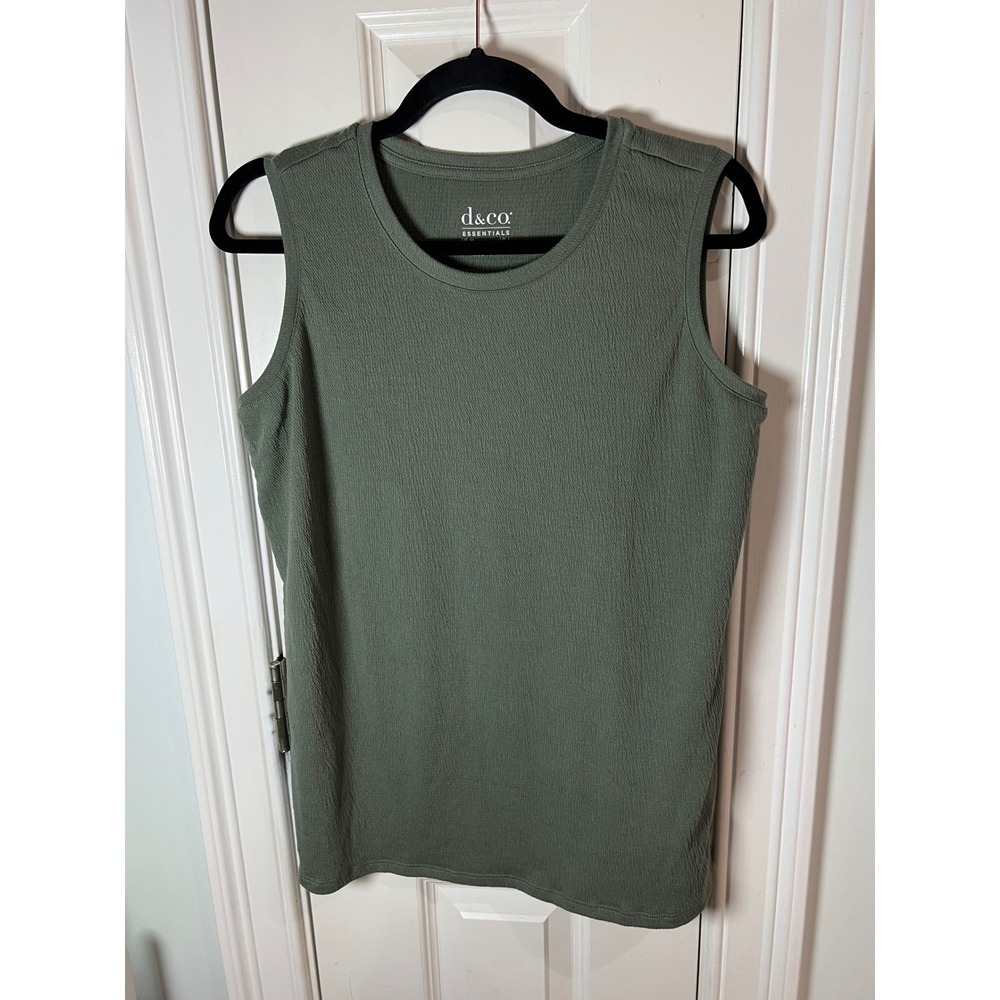 Denim & Co Essentials Women Olive Green Textured Sleeveless Tank Top Medium